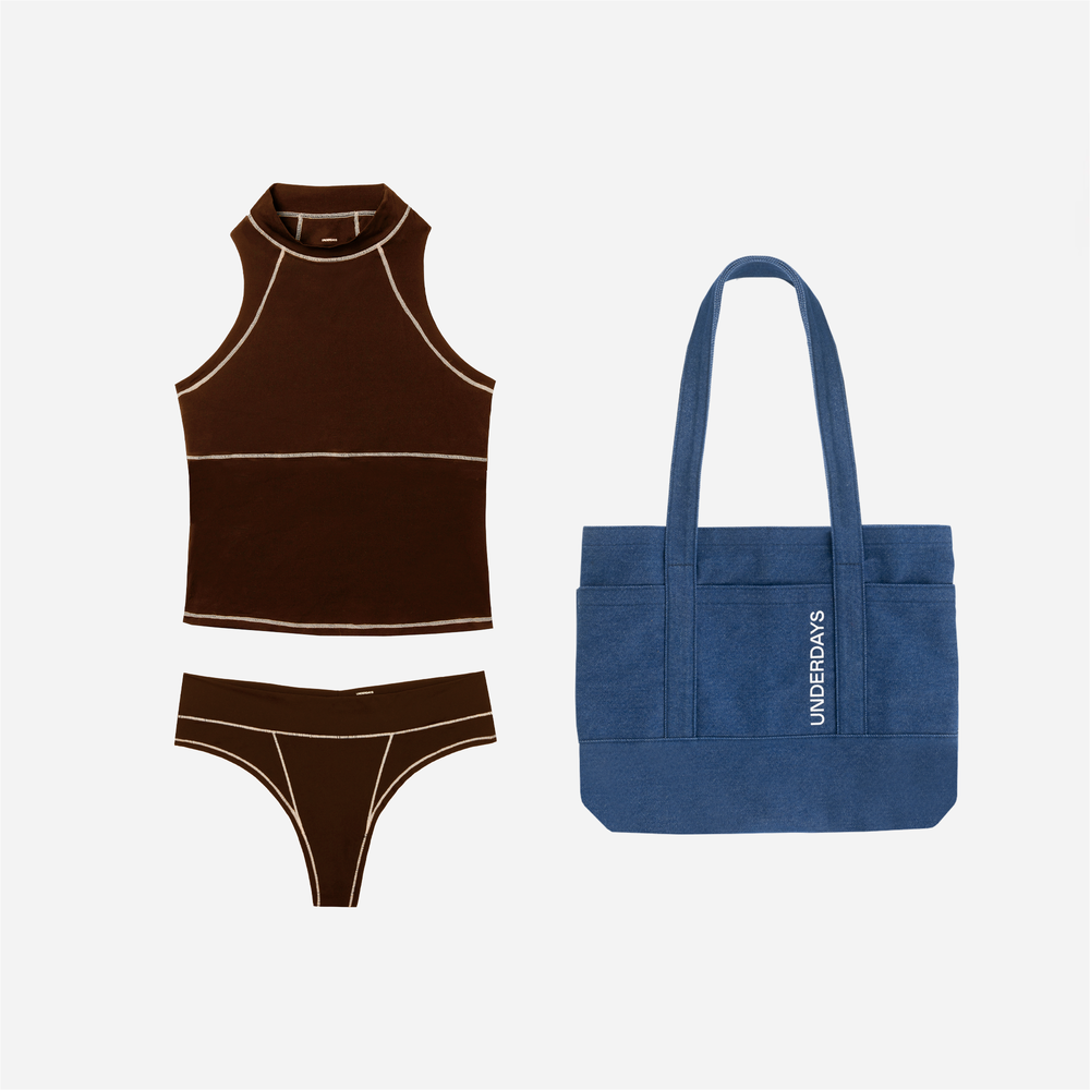 the tank & thong set - coffee & cream