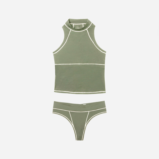 The Tank & Thong Set - Olive